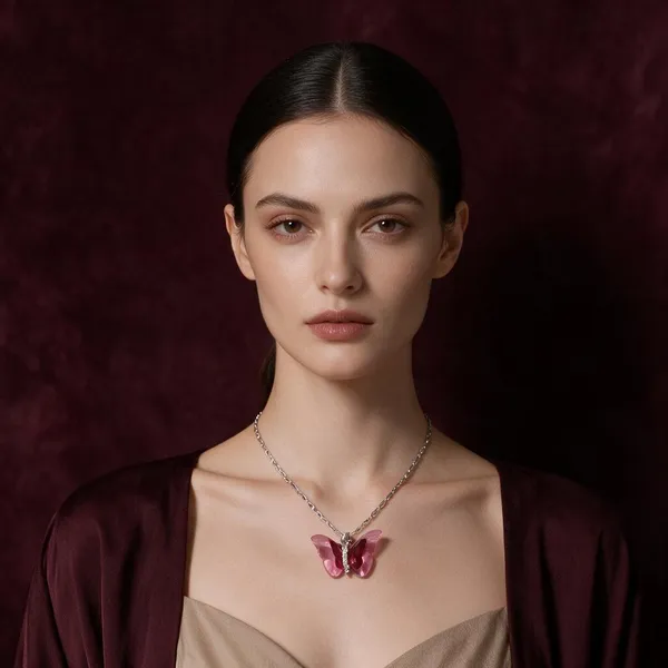 Pink_Stainless_Steel_Floral_Pendant_Necklace_For_Women