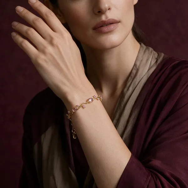 Gold-Plated_Stainless_Steel_Pink_Stone_Link_Bracelet_For_Women