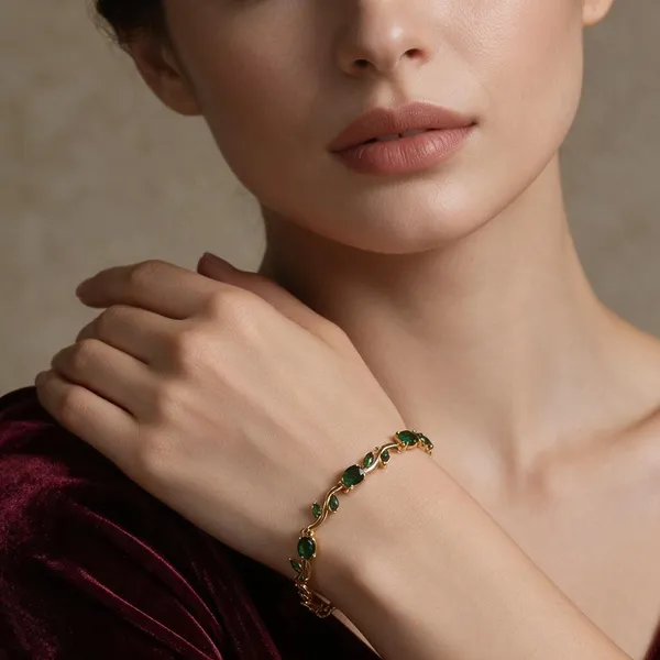 Gold-Plated_Stainless_Steel_Green_Oval_Stone_Bracelet_For_Women