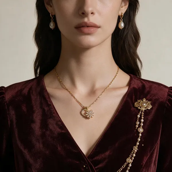 Gold_Tone_Stainless_Steel_Floral_Pendant_Necklace_For_Women