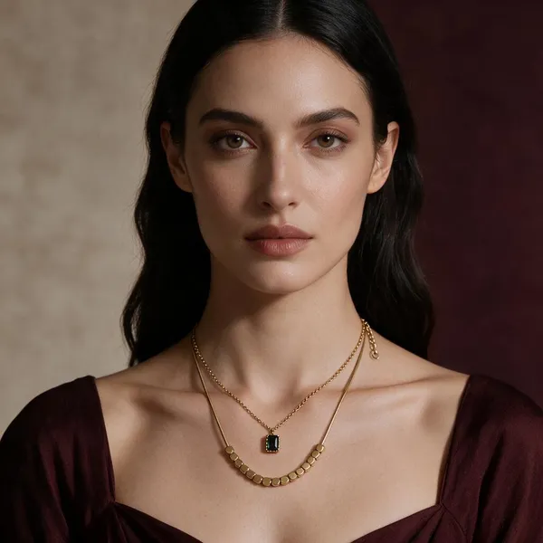 Gold-Plated_Stainless_Steel_Black_Accent_Layered_Necklace_For_Women