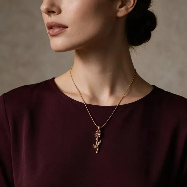 Gold-Plated_Stainless_Steel_Floral_Pink_Stone_Pendant_Necklace_For_Women