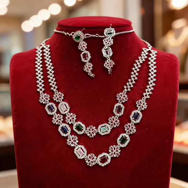 Silver_Brass__Stone_Necklace_And_Earrings_Set_For_Women