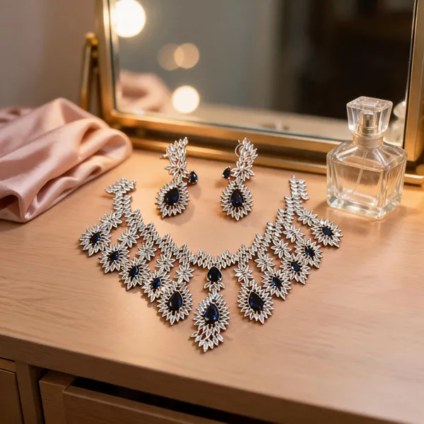 Silver_Brass_Floral_Dark_Blue_Stone_Necklace_Set_For_Women