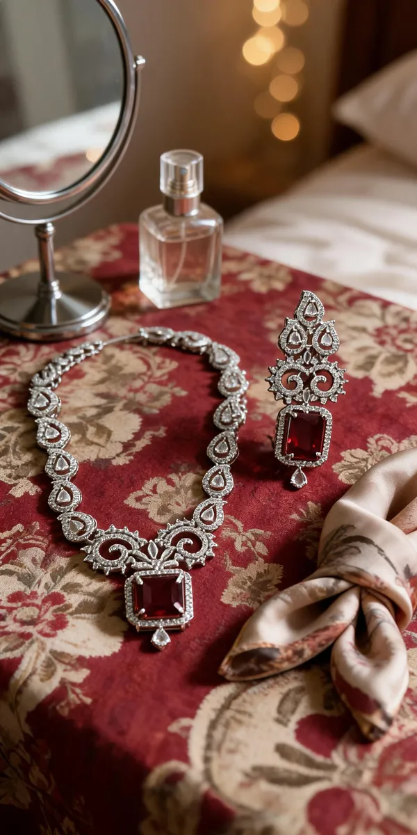 Silver_Brass_Red_Stone_Necklace_Set_For_Women