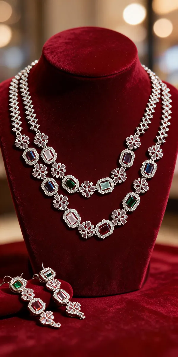 Silver_Brass_Stone-Set_Necklace_And_Earrings_Set_For_Women