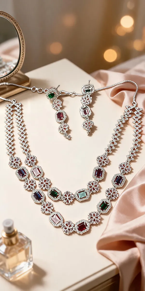 Silver_Brass_Stone-Set_Necklace_And_Earrings_Set_For_Women