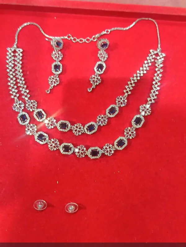 Silver_Brass_Dark_Stone_Double_Strand_Necklace_Set_For_Women