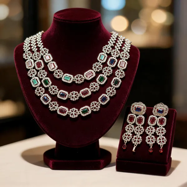 Silver_Brass_Stone_Studded_Layered_Necklace_And_Earrings_Set_For_Women