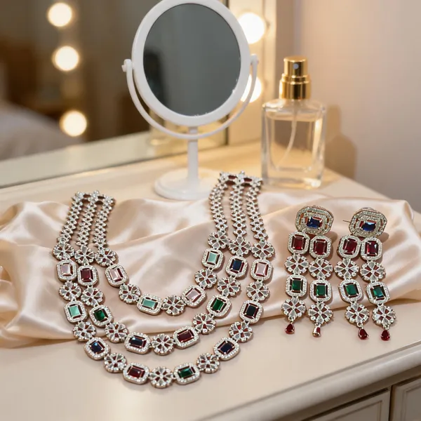 Silver_Brass_Stone_Studded_Layered_Necklace_And_Earrings_Set_For_Women