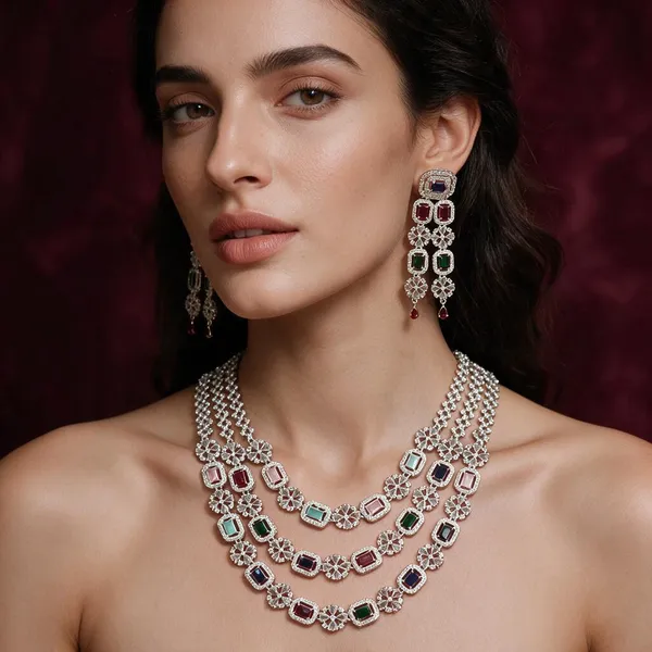 Silver_Brass_Stone_Studded_Layered_Necklace_And_Earrings_Set_For_Women