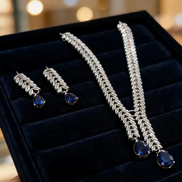 Silver_Brass_Leaf_Pattern_Blue_Drop_Necklace_Set_For_Women