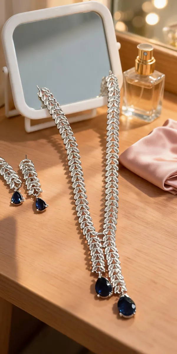 Silver_Brass_Leaf_Pattern_Blue_Drop_Necklace_Set_For_Women