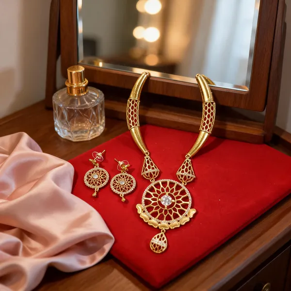 Gold_Brass_Traditional_Openwork_Necklace_Set_For_Women