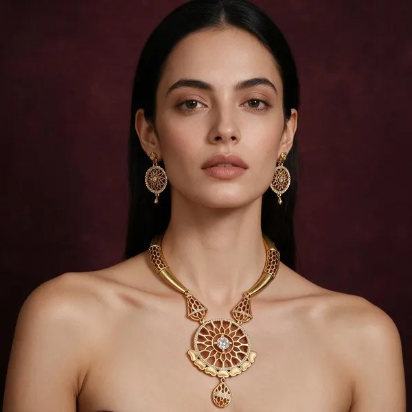 Gold_Brass_Traditional_Openwork_Necklace_Set_For_Women