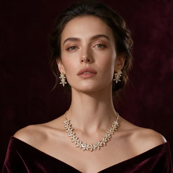 Gold_Brass_Floral_Necklace_And_Earrings_Set_For_Women