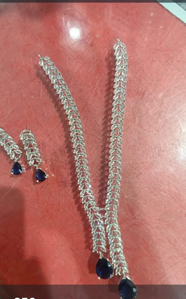 Silver_Brass_Leaf_Pattern_Blue_Drop_Necklace_Set_For_Women