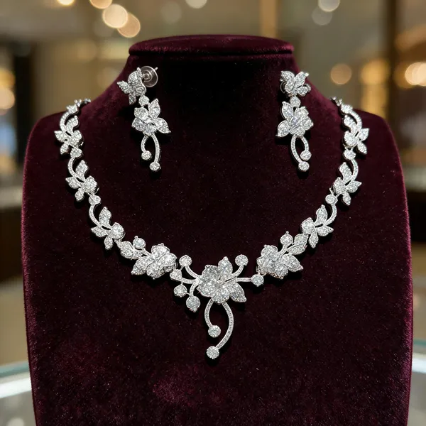 Silver_Brass_Floral_Stone_Necklace_And_Earrings_Set_For_Women