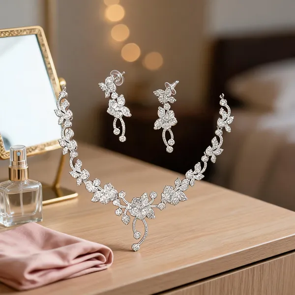 Silver_Brass_Floral_Stone_Necklace_And_Earrings_Set_For_Women