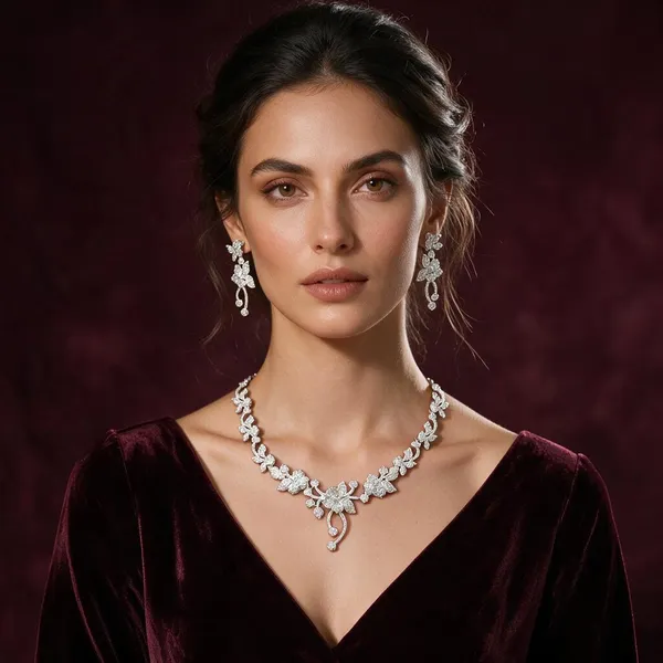 Silver_Brass_Floral_Stone_Necklace_And_Earrings_Set_For_Women