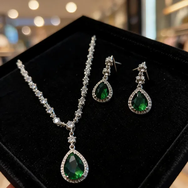 Silver_Brass_Green_Teardrop_Stone_Necklace_Set_For_Women