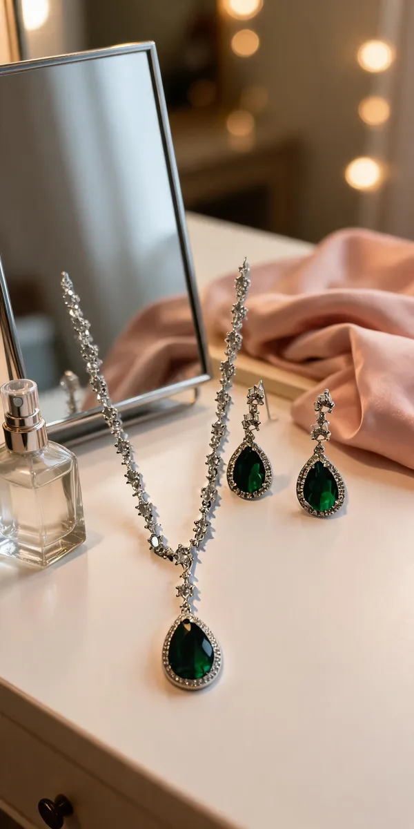 Silver_Brass_Green_Teardrop_Stone_Necklace_Set_For_Women