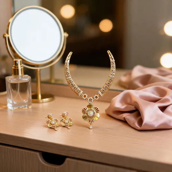 Gold_Brass_Floral_Necklace_And_Earrings_Set_For_Women