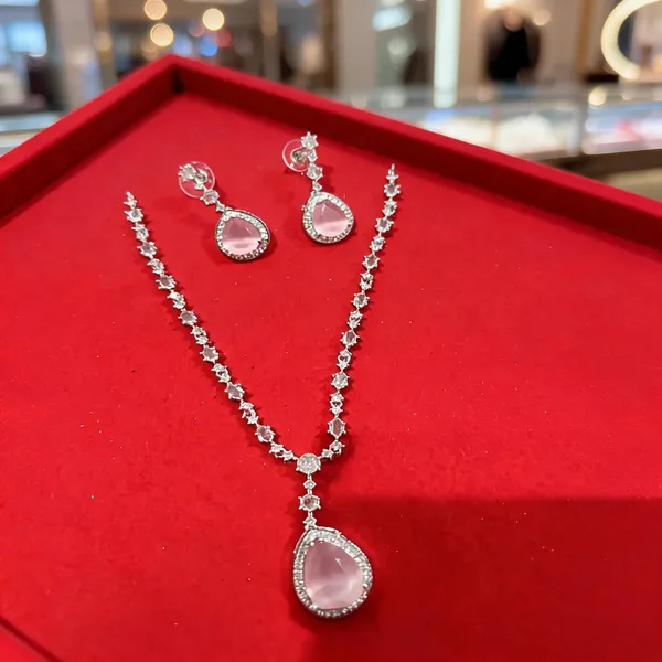 Silver_Brass_Pink_Stone_Necklace_And_Earrings_Set_For_Women