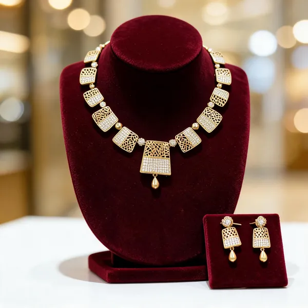 Gold_Brass_Geometric_Necklace_And_Earrings_Set_For_Women