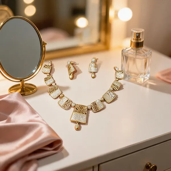 Gold_Brass_Geometric_Necklace_And_Earrings_Set_For_Women