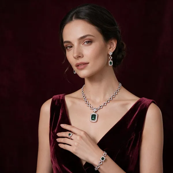 Silver_Brass_Green_Stone_Jewellery_Set_For_Women