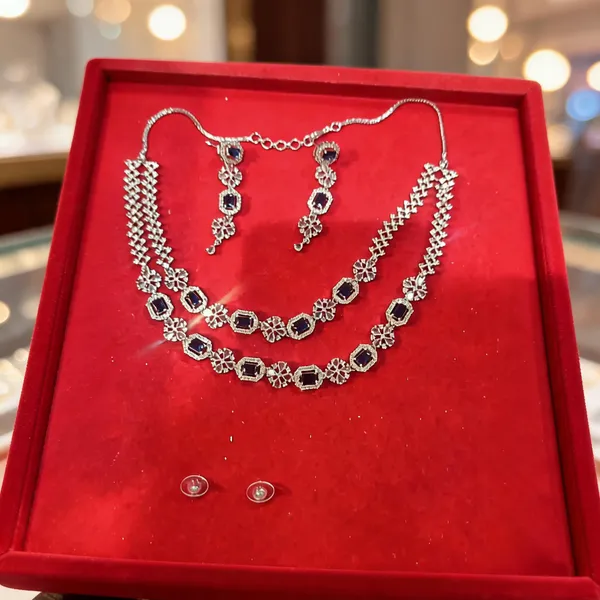 Silver_Brass_Dark_Stone_Double_Strand_Necklace_Set_For_Women