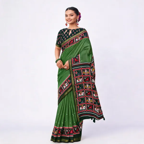 Green_Cotton_Linen_Printed_Saree_For_Women