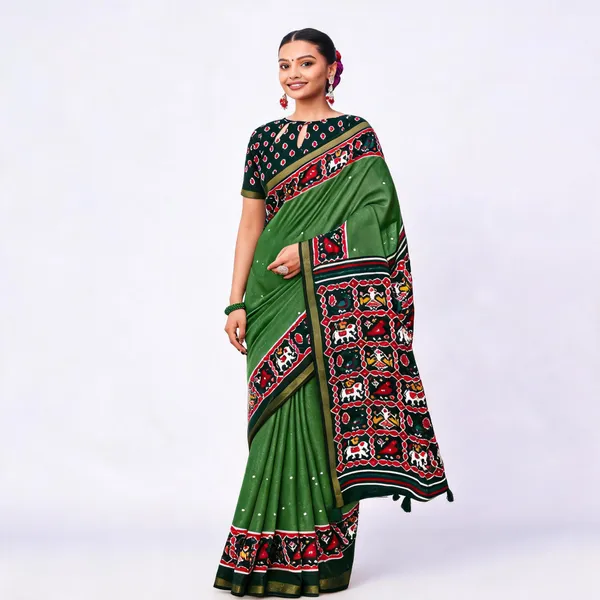 Green_Cotton_Linen_Printed_Saree_For_Women