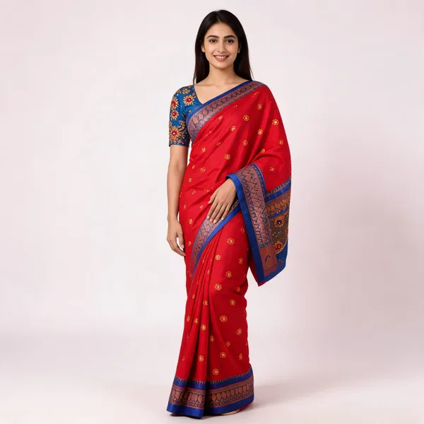 Red_Ecrelic_Cotton_Embroidered_Saree_For_Women