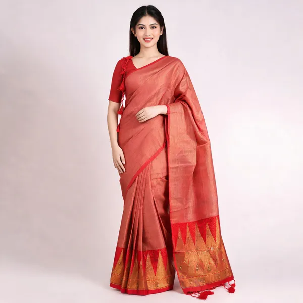 Rust_Kora_Silk_Woven_Tassel_Saree_For_Women