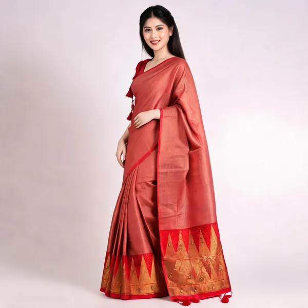 Rust_Kora_Silk_Woven_Tassel_Saree_For_Women