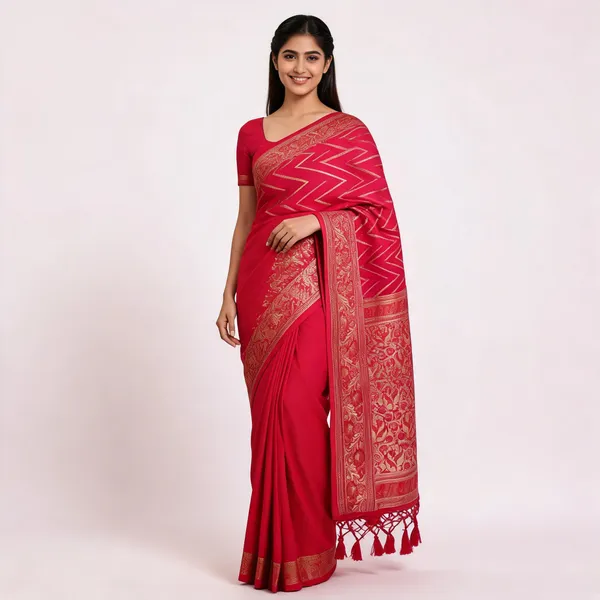 Red_Soft_Silk_Woven_Floral_Saree_For_Women