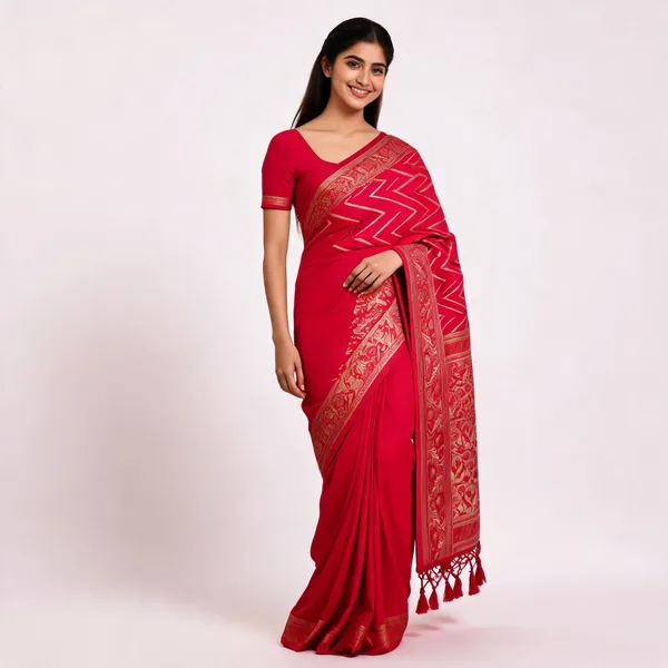 Red_Soft_Silk_Woven_Floral_Saree_For_Women