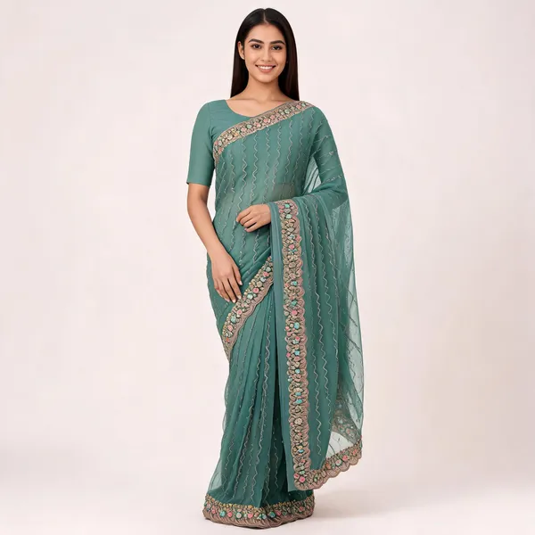 Teal_Chiffon_Embroidered_Saree_For_Women