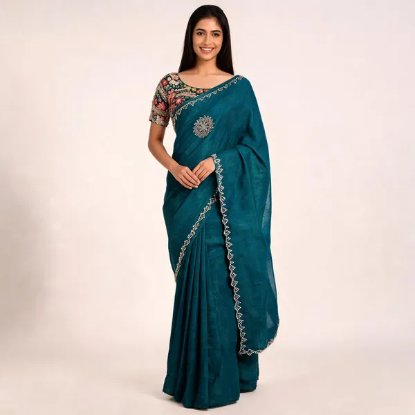 Teal_Fandy_Silk_Embroidered_Saree_For_Women