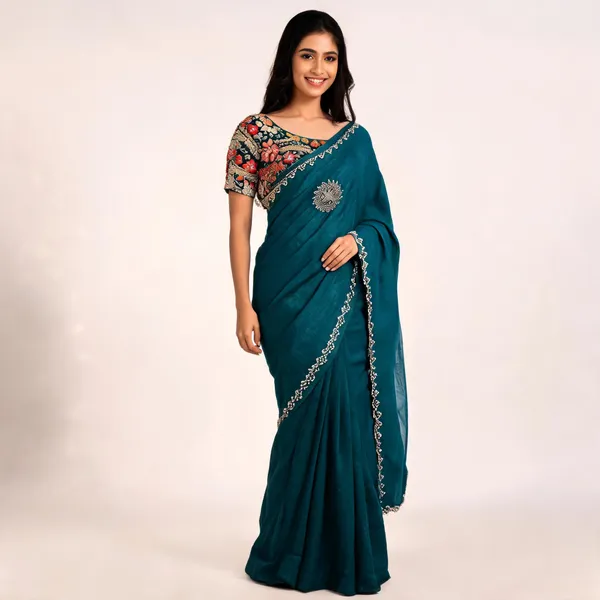Teal_Fandy_Silk_Embroidered_Saree_For_Women