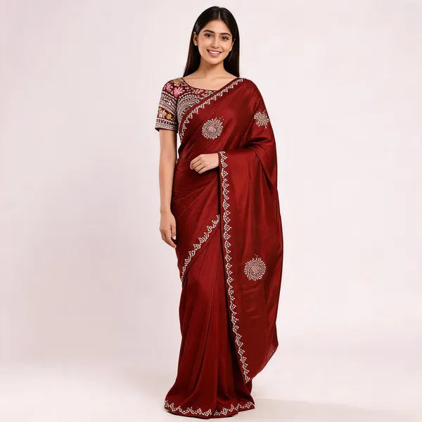 Red_Fandy_Silk_Embroidered_Saree_For_Women