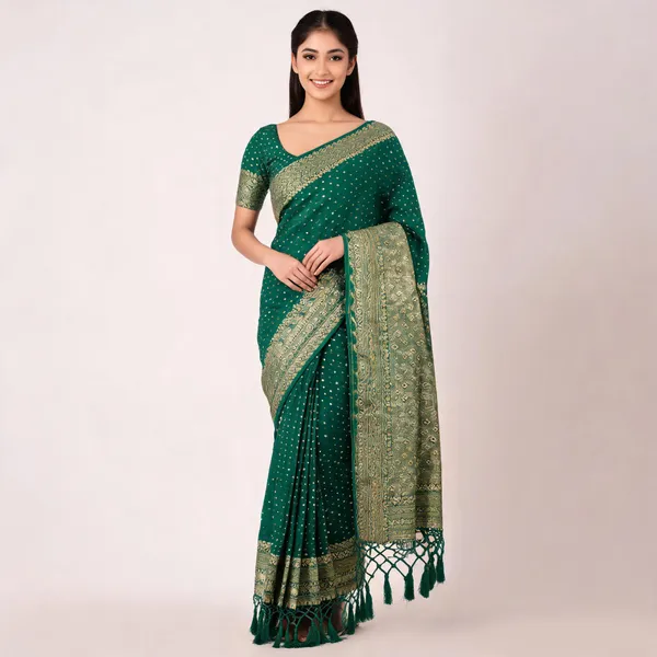 Green_Georgette_Butti_Woven_Ethnic_Print_Saree_For_Women