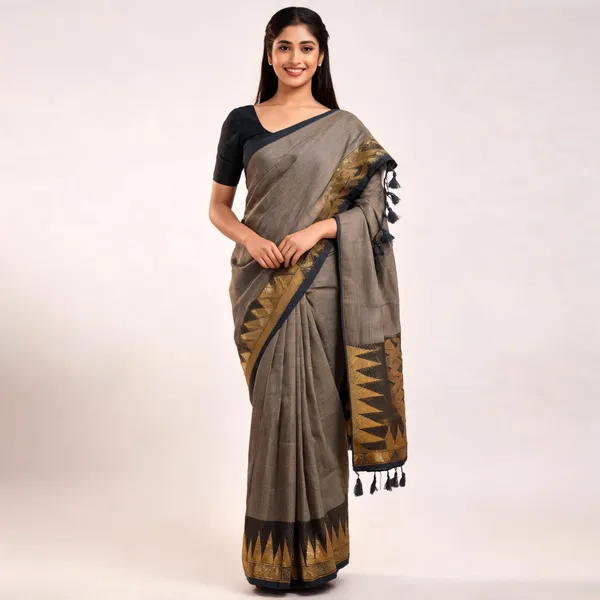 Brown_Kora_Silk_Geometric_Woven_Saree_For_Women