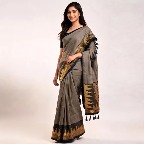 Brown_Kora_Silk_Geometric_Woven_Saree_For_Women