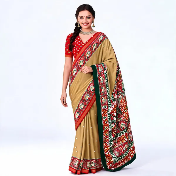 Beige_Cotton_Linen_Printed_Saree_For_Women