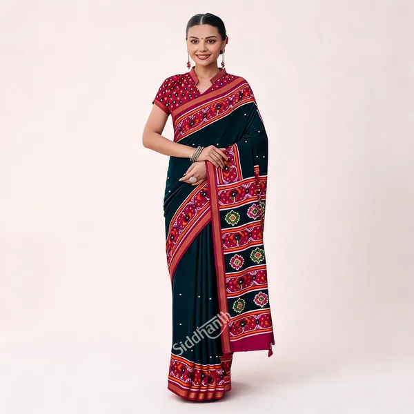 Teal_And_Maroon_Cotton_Linen_Printed_Saree_For_Women