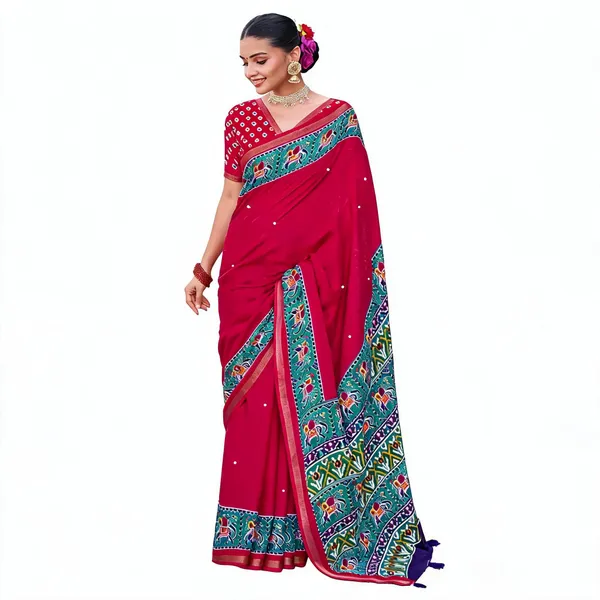 Magenta_Cotton_Linen_Embellished_Saree_For_Women