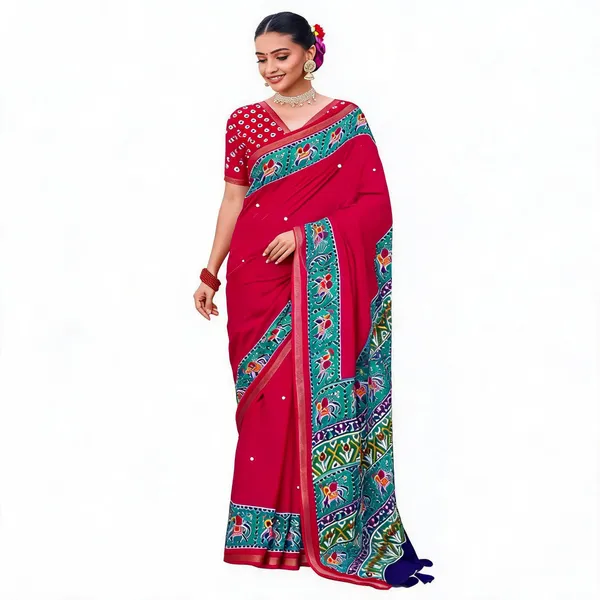 Magenta_Cotton_Linen_Embellished_Saree_For_Women